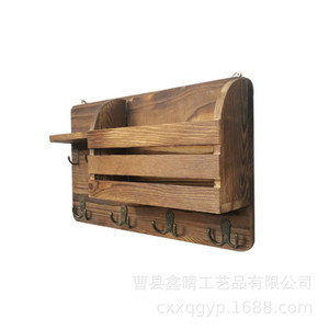 Retro Wooden Wall Mounted Key Rack With <b>Hooks</b> And <b>Shelf</b> For Coat Backpack Storage Organizer - Product Image 5