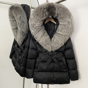 OFTBUY Hiver Femmes Vers Le Bas Manteau Réel Fourrure De Renard À Capuche Vers Le Bas Veste <span class=keywords><strong>Ceinture</strong></span> Lâche Élégant Épais Chaud Casual Down Top À Capuche Out Wears - Product Image 5