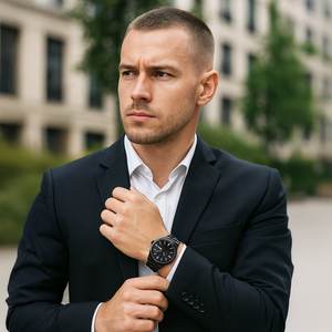 Elegante reloj de movimiento de cuarzo de 42mm de diámetro Gracious Energy, esfera de cristal luminoso, correa de cuero de acero inoxidable moderna, 22mm de ancho - Product Image 4