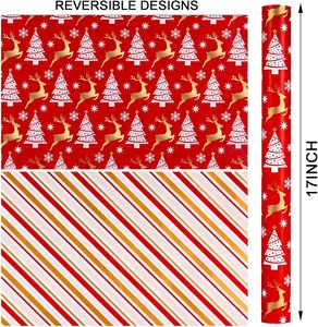 Red Christmas Gift <b>Wrap</b> <b>Paper</b> with Reindeer Tree Snowflake Design Double SidedMetallized Paperr <b>Roll</b> for Holiday Packaging - Product Image 2