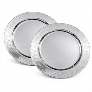 Assiette de Présentation en Acier Inoxydable Argenté Poli, Design Martelé, Décorative pour Table de Salle à Manger, Mariage et Décoration Intérieure - Product Image 2