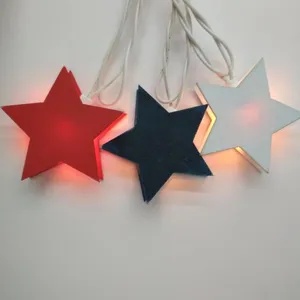 Wooden Star Red White Blue Christmas National Decoration Light Festival Holiday Lightings