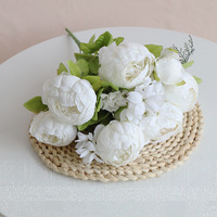 YOPIN-835 13 Têtes de fleurs de pivoine en soie 47cm Décoratives Artificielles Pas Chères Mariage & Fête Fête des Mères Noël