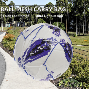 Sac de sport pliable en filet pour ballons de volley-ball, basketball, football, soccer – Rangement et transport de ballon unique – Blanc et bleu – Sans chambre à air - Product Image 2