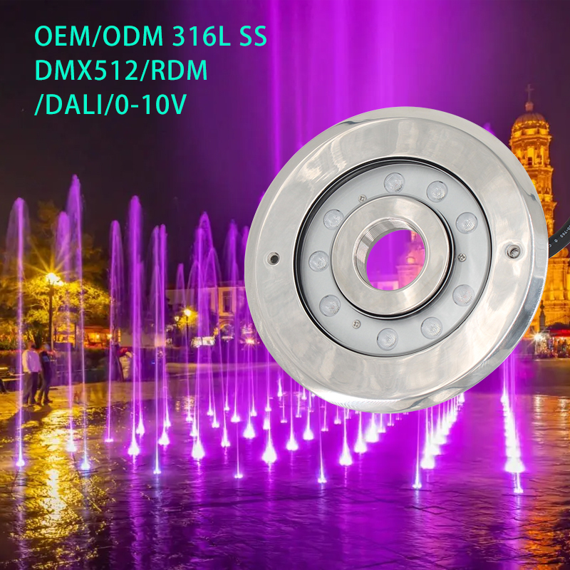 IP68 Stainless Steel DMX Control 27W/36W RGB 3in1 LED Nozzle Underwater Ring Light for Swimming Pool Landscape Fountain