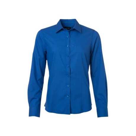Ladies' Longsleeved Poplin Shirt-Classic Fall Shirt Size XL Easy-Care Blended Fabric Silk-Chiffon-Knitted Lace Plain Dyed
