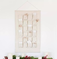 Calendrier de l'Avent de Noël en tissu avec 24 poches, décoration murale en toile de coton, réutilisable, en lin, pour Noël