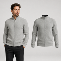 Cardigan zippé en laine et cachemire mélangés pour homme, col montant, tricot texturé, style décontracté chic, best-seller en Europe