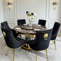 Meubles de salle à manger, table à manger en marbre brun, ensemble de 6, 8 ou 10 chaises, table ronde avec plateau tournant Lazy Susan, table à manger rotative