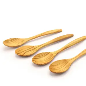 Kustom Aksesori dapur rumah sendok kayu kecil sendok penyampur kayu pegangan panjang sendok kayu zaitun Set untuk dapur