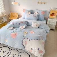 Ensemble de literie quatre pièces en coton lavé écologique 2023, velours de lait imprimé animal, 260 g/m²