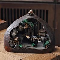 Encensoir en bois de santal semi-fait main de style chinois, motif eau de montagne, taille standard, pour intérieur domestique, Aquilarum Zen Dehua