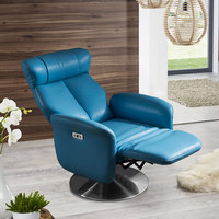 Luxuriöser Moderner Elektrischer Drehbarer Relaxsessel 360 Grad Blauer Leder-Sessel mit Verstellbarer Kopfstütze Wohnzimmer-Sofa