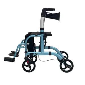 Four-wheel Portable Hospital Rollator Transport Adult Chair Folding Wheelchair Rolling Mobility Walking Aid Padded Seat