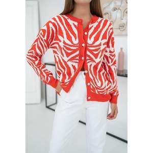 Cárdigan de punto con estampado de cebra naranja para mujer, suéter corto informal con botones en la parte delantera, top de moda antipilling - Product Image 5