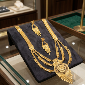 Wholesale 14K 18K 24K Micro Gold Rani Haar Necklaces Set Floral Design Indian Wedding Jewelry Set Fashion Brass Gold Jewelry Set - Product Image 4