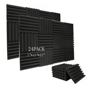 24Pcs 2*12*12 pollici pannelli in schiuma insonorizzata pannelli a parete insonorizzati pannelli fonoassorbenti ad alta densità per la casa Stu - Product Image 2