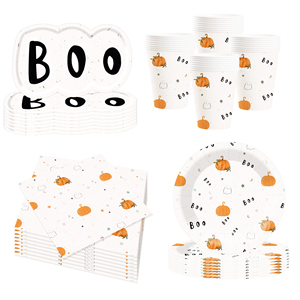 Ensemble de vaisselle jetable pour fête d'Halloween DAMAI, assiettes en papier Boo et design citrouille pour les fournitures d'Halloween, pour 8 invités - Product Image 5