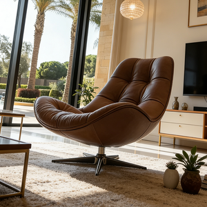 Sillón Giratorio Moderno de Cuero Marrón Estilo Italiano, Sillón de Diseño Ergonómico con Botones para Sala de Estar - Product Image 3