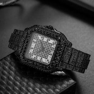 Montre Homme Hip-Hop Diamantée Carrée à Chiffres Romains Mouvement Quartz Jour/Date Phase de Lune - Nouveauté Tendance - Product Image 3