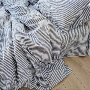 Hotel Duvet Cover European Flax Linen Custom Size Queen King French Organic Linen Pillow Cover <b>Stripe</b> Linen <b>Bedding</b> <b>Set</b> - Product Image 2