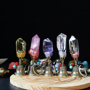 Llavero de Cristal Natural en Forma de Campana, Amatista/Cuarzo Rosa/<span class=keywords><strong>Aventurina</strong></span> <span class=keywords><strong>Verde</strong></span>, para Uso Espiritual y Regalo, Venta al Por Mayor - Product Image 3