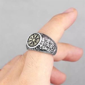 Nordic Viking <b>Rings</b> Greek Letter Stainless Steel Compass Gold Plated Signet <b>Ring</b> Men - Product Image 4