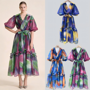 Robes pour femmes de haute qualité en gros pour les fêtes, robe maxi à volants de couleur unie avec corsage sans bretelles et robe de <span class=keywords><strong>soirée</strong></span> à lacets - Product Image 5