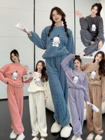 Pyjama en velours corail d'hiver pour femme, flanelle épaisse, manches longues, robe de nuit chaude pour la maison, mode, taille plus, ensemble