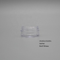Envase de muestra de exfoliante facial 5g, frascos de plástico PS de boca ancha redonda transparente de 5ml, botella PS de cilindro cosmético con tapa superior de rosca negra