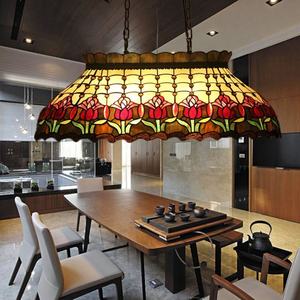 Lustre Tiffany en verre teinté fait main, 41 pouces, 6 LED, lumières blanches chaudes, motif de fleurs de tulipe, lampe suspendue pour l'éclairage de la salle à manger - Product Image 3