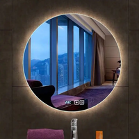 Salle de bain intelligente Miroir LED compact irrégulier tricolore Design sans cadre pour le maquillage avec éclairage mural confortable