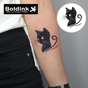 <span class=keywords><strong>Tatouage</strong></span> au jus de Jagua Boldink personnalisé, silhouette de <span class=keywords><strong>chat</strong></span> <span class=keywords><strong>noir</strong></span> réaliste, art corporel, imperméable, longue durée, 2 semaines - Product Image 3