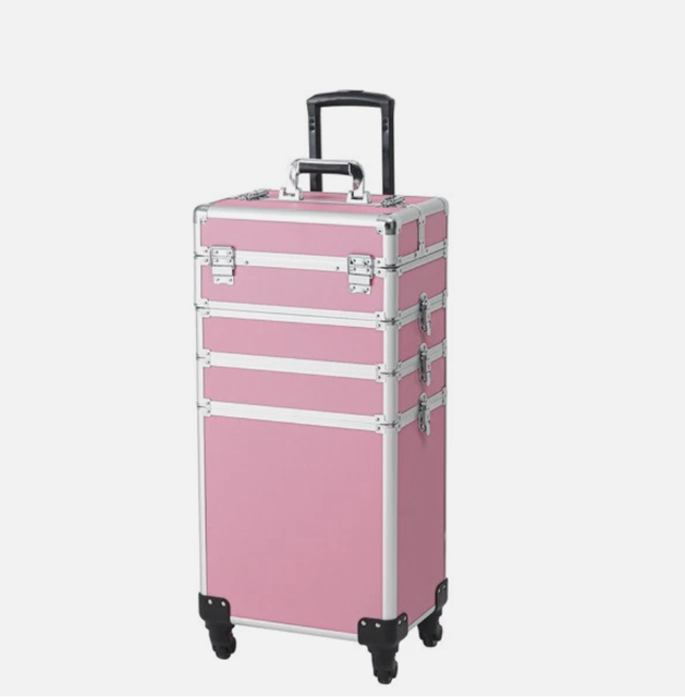 Aluminum 4 in 1 Rolling Makeup Case Train Salon Cosmetic Trolley Organizer Box