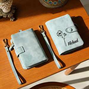 Cartera de Cuero PU Impermeable Clásica con Nombre Personalizado, Grabado Láser, Diseño de Flor de Nacimiento, para Mujer - Product Image 3