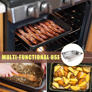 Plat à rôtir en acier inoxydable avec grille, plat de cuisson rectangulaire, ustensile de cuisson pour barbecue avec poignées pour dinde, poulet, viande et légumes - Product Image 6
