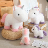 En gros, Grande poupée licorne fantaisie mignonne en peluche faite à la main, en poils de vison, debout, anti-stress, pour anniversaire d'enfants