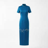Robe Qipao bleue, robe Cheongsam, robe de carrière pour femmes, Qipao moderne, robes pour femmes, tenue de bureau pour femmes