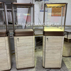 יוקרה נירוסטה תכשיטים זכוכית חלון תצוגה תכשיטים חנות קמעונאית חנות דלפק עץ ארון עם אור הוביל - Product Image 5