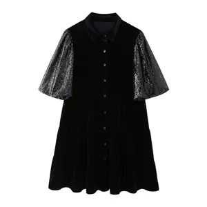 Taop & זה ריצף זמש רופף זמש שמלת שרוולים קצרים באביב 2024 אופנה חדשה שמלה אלגנטית