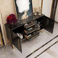 Meuble buffet moderne, base en acier inoxydable, table console de luxe en bois antique avec tiroir pour le couloir
