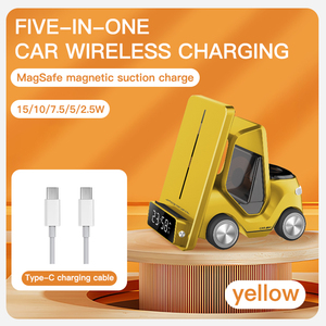 Soporte para Teléfono de Coche con Cargador Inalámbrico, Reloj Despertador para <span class=keywords><strong>Android</strong></span>, iWatch, <span class=keywords><strong>Airpods</strong></span> <span class=keywords><strong>Pro</strong></span>, Diseño de Montacargas, Luz Nocturna, Estación de Carga - Product Image 5