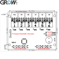 Carte de contrôle d'accès par empreinte digitale GROW K219-B+G16 DC12V Admin/User avec 6 relais pour système de contrôle d'accès aux portes