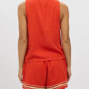 ชุดลำลองผ้าลินินสำหรับผู้หญิงขายดีปี 2025 แฟชั่นปักลายผ้าฝ้ายแขนกุดสองชิ้นพร้อมลูกไม้เปลือกหอยสุดเซ็กซี่สไตล์ใหม่ - Product Image 4