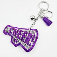 Bling cristal strass trompette pom-pom girl porte-clés équipe Superfan Popcorn Cheer mégaphone porte-clés avec gland