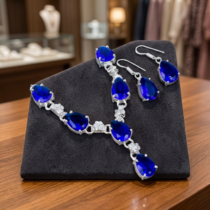 Collier en quartz topaze bleue pour elle, collier topaze + boucles d'oreilles + ensemble de bijoux, cadeau de mariage pour femme, cadeau pour maman - Product Image 2
