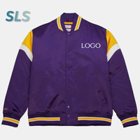 Blouson bombardier en satin personnalisé Manteau de baseball Vestes de sport à manches complètes pour basket-ball universitaire pour hommes avec votre propre design