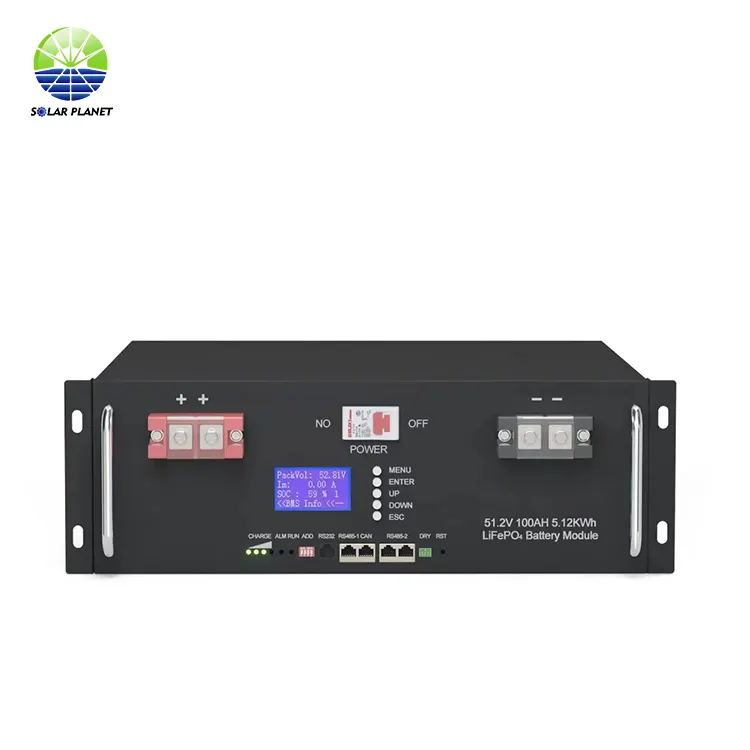 Fonte de energia solar 48V 100Ah 200Ah montada em rack 5KWh 10Kwh recarregável fora da rede com BMS embutido para armazenamento de energia