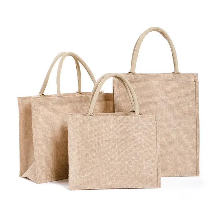 Bolsa de lino y algodón ecológico, bolsa de yute para la playa, con bolsillo, para compras