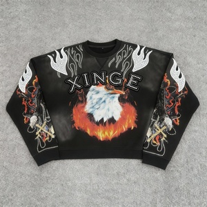 Novedad 2026 Sudadera con capucha extragrande y corta para hombre, de manga larga, con hombros caídos, estilo streetwear, con pedrería personalizada y estampado DTG - Product Image 2